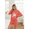 Ekouaer Women’s Pajama Sets Long Sleeve Top & Shorts Matching Lounge Set(Red Christmas)
