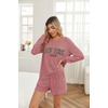 Ekouaer Women’s Pajama Sets Long Sleeve Top & Shorts Matching Lounge Set(Wine Red Ny)