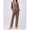 Ekouaer Womens Pajamas Set Button Down Long Sleeve Top & Pants Lounge Sets(Brown)