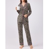 Ekouaer Womens Pajamas Set Button Down Long Sleeve Top & Pants Lounge Sets(Brown Leopard)