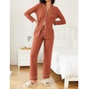 Ekouaer Womens Pajamas Set Button Down Long Sleeve Top & Pants Lounge Sets(Caremel)