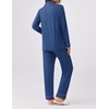 Ekouaer Womens Pajamas Set Button Down Long Sleeve Top & Pants Lounge Sets(Deep Blue)