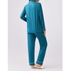 Ekouaer Womens Pajamas Set Button Down Long Sleeve Top & Pants Lounge Sets(Deep Lake Blue)