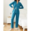 Ekouaer Womens Pajamas Set Button Down Long Sleeve Top & Pants Lounge Sets(Deep Lake Blue)