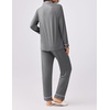 Ekouaer Womens Pajamas Set Button Down Long Sleeve Top & Pants Lounge Sets(Grey)