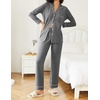 Ekouaer Womens Pajamas Set Button Down Long Sleeve Top & Pants Lounge Sets(Grey)