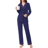 Ekouaer Womens Pajamas Set Button Down Long Sleeve Top & Pants Lounge Sets(Navy Blue 2)