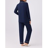 Ekouaer Womens Pajamas Set Button Down Long Sleeve Top & Pants Lounge Sets(Navy Blue)