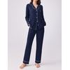 Ekouaer Womens Pajamas Set Button Down Long Sleeve Top & Pants Lounge Sets(Navy Blue)