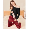 Ekouaer Womens Pajamas Sets Long Sleeve Tops with Jogger Pants(Black Red Plaid2)