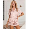 Ekouaer Womens Satin Pajamas Set Button Up Silk Pjs Short Sleeve Shorts Set(Coffee Pink Leopard)