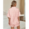 Ekouaer Womens Satin Pajamas Set Button Up Silk Pjs Short Sleeve Shorts Set(Coffee Pink Leopard)