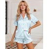 Ekouaer Womens Satin Pajamas Set Button Up Silk Pjs Short Sleeve Shorts Set(Light Blue Leopard)