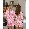 Ekouaer Womens Satin Pajamas Set Button Up Silk Pjs Short Sleeve Shorts Set(Pink Champagne Bottle)