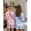 Ekouaer Womens Satin Pajamas Set Button Up Silk Pjs Short Sleeve Shorts Set(Pink White Stripes)