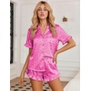 Ekouaer Womens Satin Pajamas Set Button Up Silk Pjs Short Sleeve Shorts Set(Rose Pink Leopard)