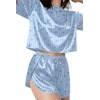 Ekouaer Womens Silk Pajama Sets Side Split Shorts Satin Pjs Sexy Lounge Set(Blue Bow)