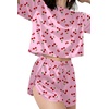 Ekouaer Womens Silk Pajama Sets Side Split Shorts Satin Pjs Sexy Lounge Set(Cherry)