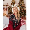 Ekouaer Womens Silk Satin Pajamas Set Short Sleeve Sleepwear S-5X Plus Size(Black Christmas Snonman Print)
