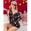 Ekouaer Womens Silk Satin Pajamas Set Short Sleeve Sleepwear S-5X Plus Size(Black Christmas Snonman Print)