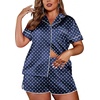 Ekouaer Womens Silk Satin Pajamas Set Short Sleeve Sleepwear S-5X Plus Size(Blue and White Polka Dots)