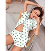 Ekouaer Womens Silk Satin Pajamas Set Short Sleeve Sleepwear S-5X Plus Size(Cactus)