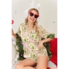 Ekouaer Womens Silk Satin Pajamas Set Short Sleeve Sleepwear S-5X Plus Size(Christmas Wreath)