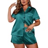 Ekouaer Womens Silk Satin Pajamas Set Short Sleeve Sleepwear S-5X Plus Size(Dark Green)