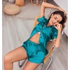Ekouaer Womens Silk Satin Pajamas Set Short Sleeve Sleepwear S-5X Plus Size(Dark Peacock Blue)