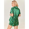 Ekouaer Womens Silk Satin Pajamas Set Short Sleeve Sleepwear S-5X Plus Size(Green Christmas Print)