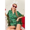 Ekouaer Womens Silk Satin Pajamas Set Short Sleeve Sleepwear S-5X Plus Size(Green Christmas Print)