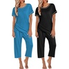 Ekouaer 2 Pack Womens Pajamas Sets Short Sleeve Tops and Capri Pants Pjs(Black  Blue Green)