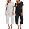 Ekouaer 2 Pack Womens Pajamas Sets Short Sleeve Tops and Capri Pants Pjs(Black  Grey Stripe)
