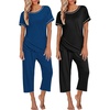 Ekouaer 2 Pack Womens Pajamas Sets Short Sleeve Tops and Capri Pants Pjs(Black  Polka Dots)