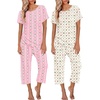 Ekouaer 2 Pack Womens Pajamas Sets Short Sleeve Tops and Capri Pants Pjs(Rabbit and Carrot)