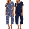 Ekouaer 2 Pack Womens Pajamas Sets Short Sleeve Tops and Capri Pants Pjs(Stars Sky  Navy Blue)