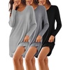 Ekouaer 3 Pack Long Sleeve Nightgowns for Women Casual Sleepwear Nightshirt(Black grey strip)
