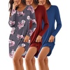 Ekouaer 3 Pack Long Sleeve Nightgowns for Women Casual Sleepwear Nightshirt(Black wine Red grey Flowers)