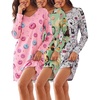Ekouaer 3 Pack Long Sleeve Nightgowns for Women Casual Sleepwear Nightshirt(Dog Print cat Print donut Print)