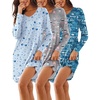 Ekouaer 3 Pack Long Sleeve Nightgowns for Women Casual Sleepwear Nightshirt(Good Night coffee star)