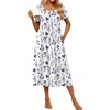 Ekouaer Cotton Nightgowns for Women Long Pleated House Dresses with Pockets(Navy Blue Flower)