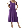 Ekouaer Cotton Nightgowns for Women Long Pleated House Dresses with Pockets(Purple)