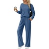 Ekouaer Lounge Sets for Women Ribbed Knit Long Sleeve 2 Piece Pajama Sets(Blue)
