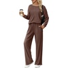 Ekouaer Lounge Sets for Women Ribbed Knit Long Sleeve 2 Piece Pajama Sets(Brown)
