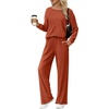 Ekouaer Lounge Sets for Women Ribbed Knit Long Sleeve 2 Piece Pajama Sets(Caramel)
