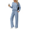 Ekouaer Lounge Sets for Women Ribbed Knit Long Sleeve 2 Piece Pajama Sets(Clear Blue)