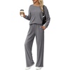 Ekouaer Lounge Sets for Women Ribbed Knit Long Sleeve 2 Piece Pajama Sets(Grey)