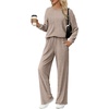 Ekouaer Lounge Sets for Women Ribbed Knit Long Sleeve 2 Piece Pajama Sets(Tea Grey)