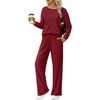 Ekouaer Lounge Sets for Women Ribbed Knit Long Sleeve 2 Piece Pajama Sets(Wine Red)