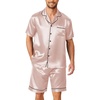 Ekouaer Mens Pajamas Set Silk Satin Pjs Short Sleeve Button Up Lounge Sets(Champagne)